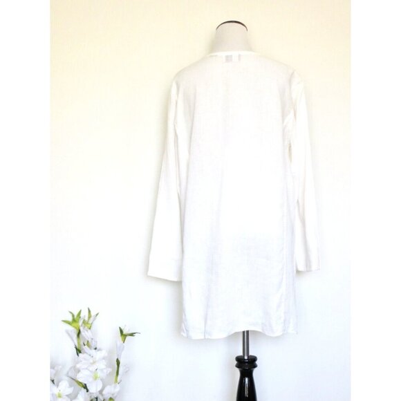 Saks Fifth Avenue 100% Linen Button Front Tunic Blouse Long Sleeve White SZ M - Picture 3 of 5